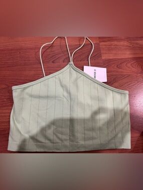 Forever 21 Light Sage Ribbed Double-Strap Crop Cami